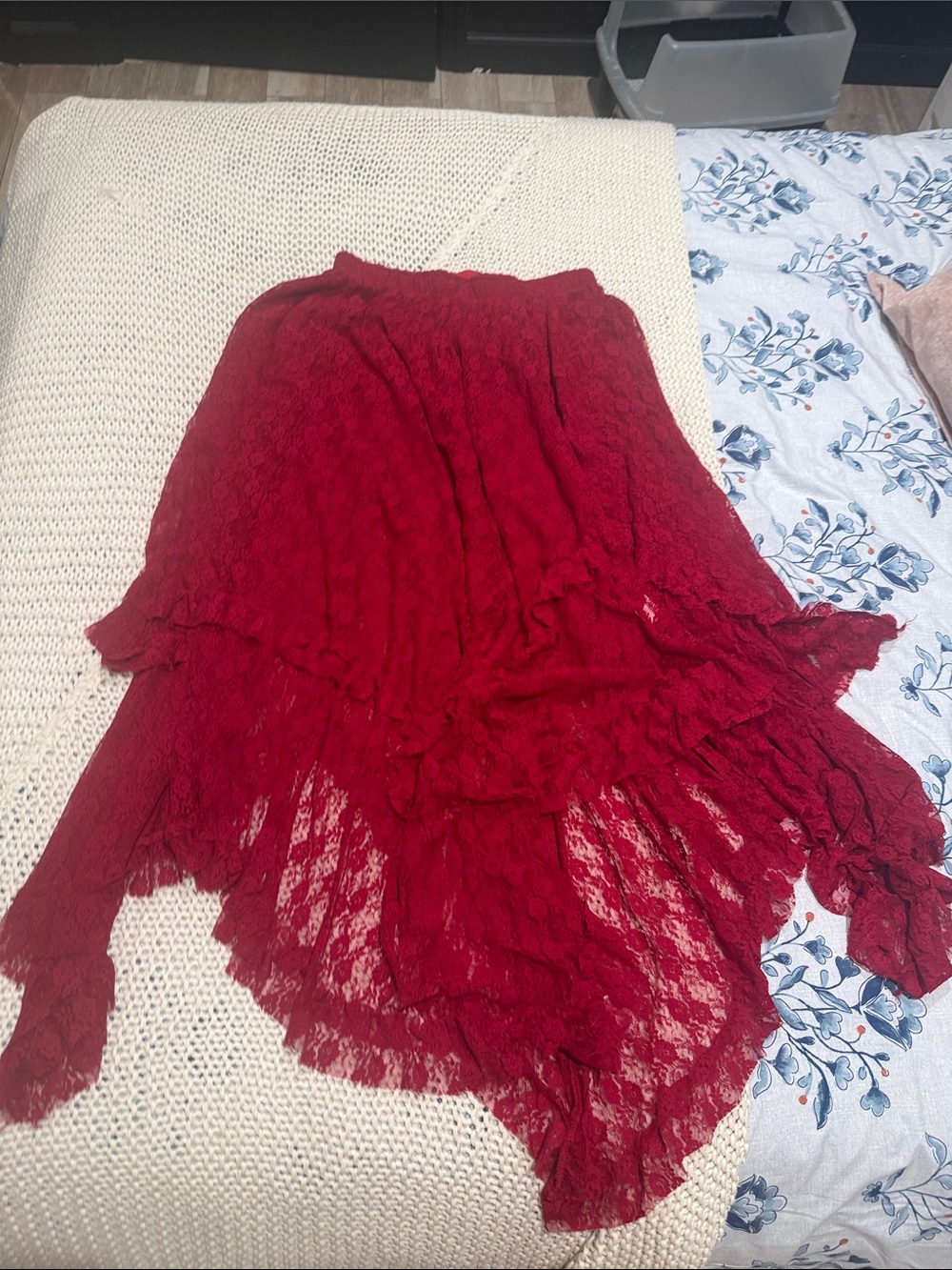 Asymmetrical Red Lace High-Low Skirt